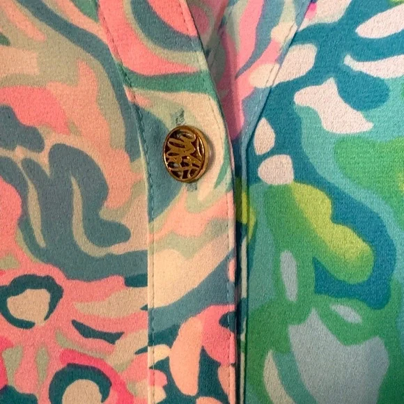 Lilly Pulitzer Women's Vibrant Blue and Pink Blouse - Picture 3 of 6